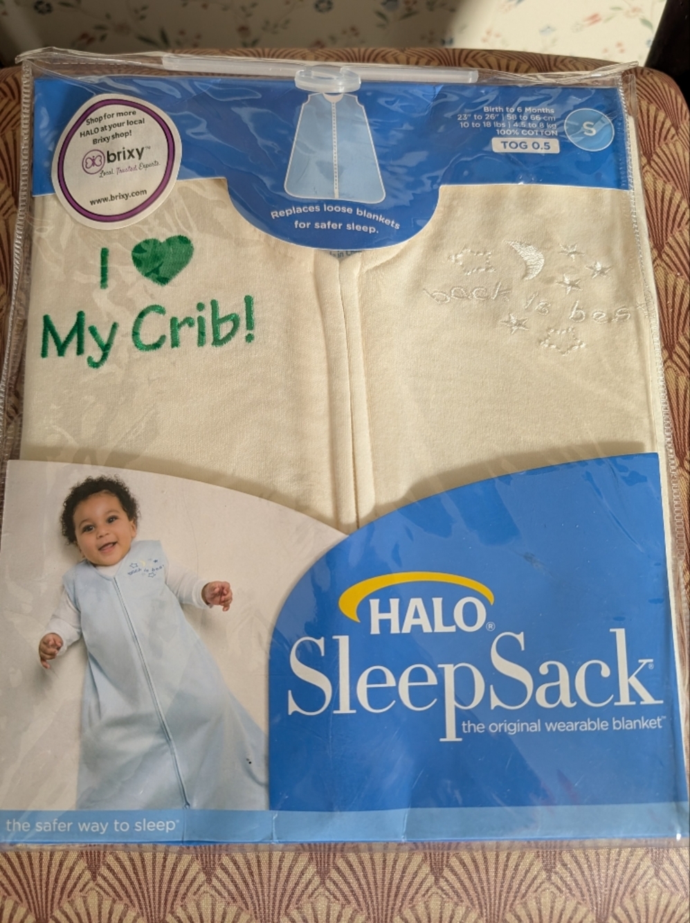 NIB Halo SleepSack Wearable Blanket - Cream Green Embroidery " I love my Crib"